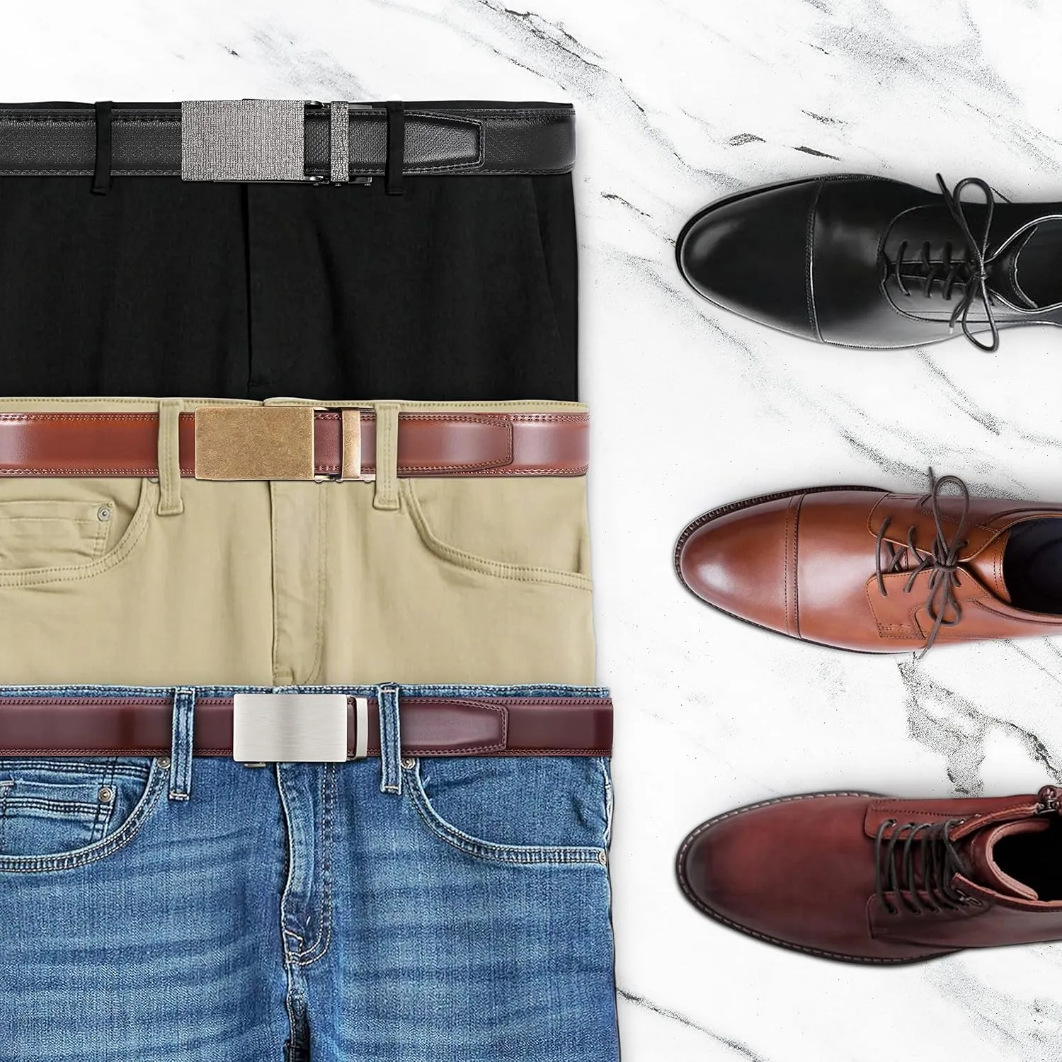 2 Pack Mens Ratchet Belt, Mio Marino Quick Adjust Slide Belts with Elegant Holiday Gift Box
