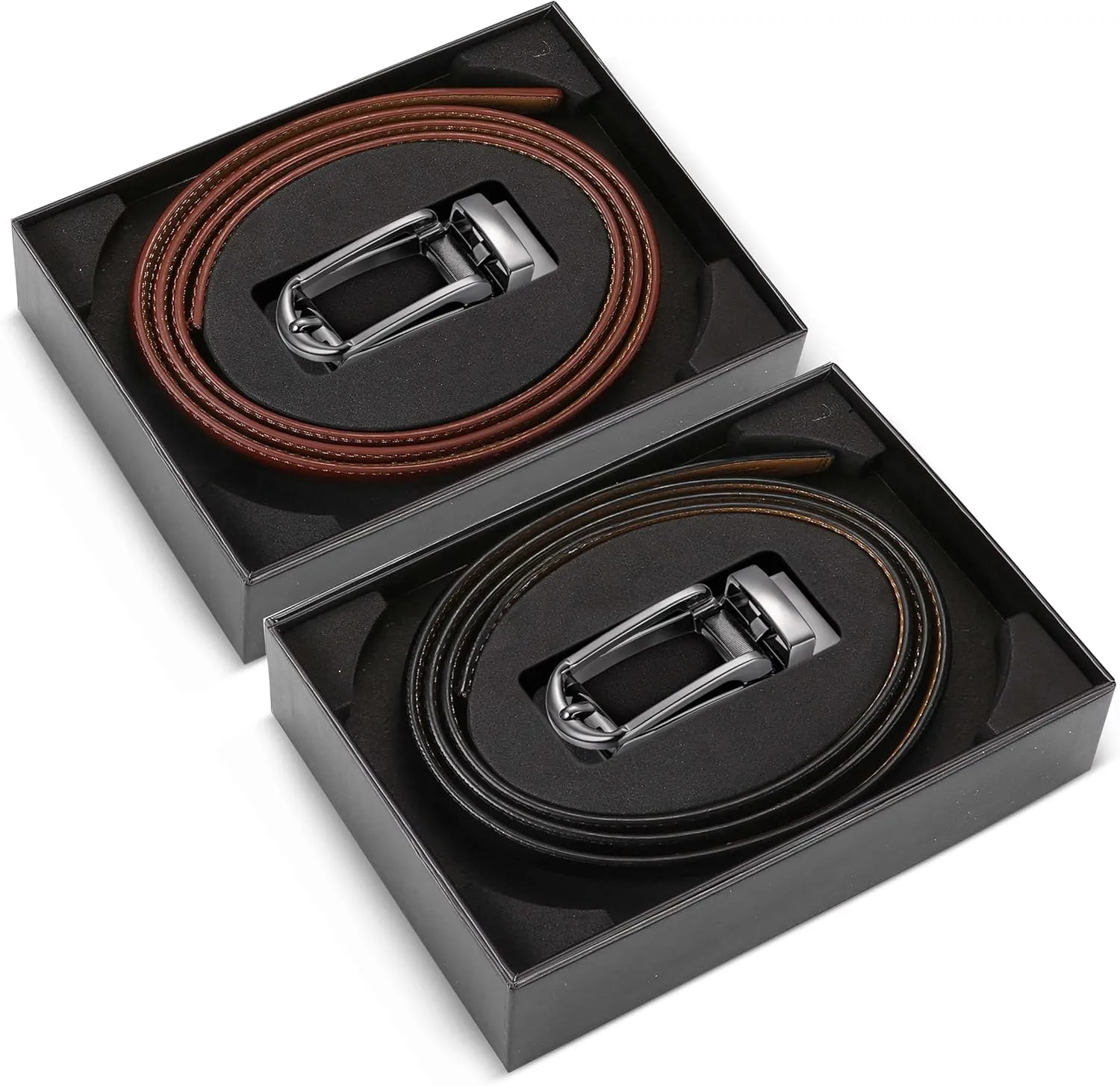 2 Pack Mens Ratchet Belt, Mio Marino Quick Adjust Slide Belts with Elegant Holiday Gift Box