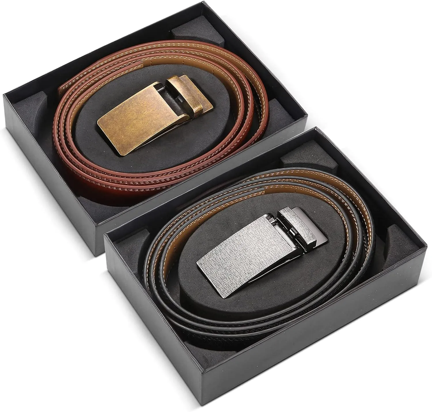 2 Pack Mens Ratchet Belt, Mio Marino Quick Adjust Slide Belts with Elegant Holiday Gift Box
