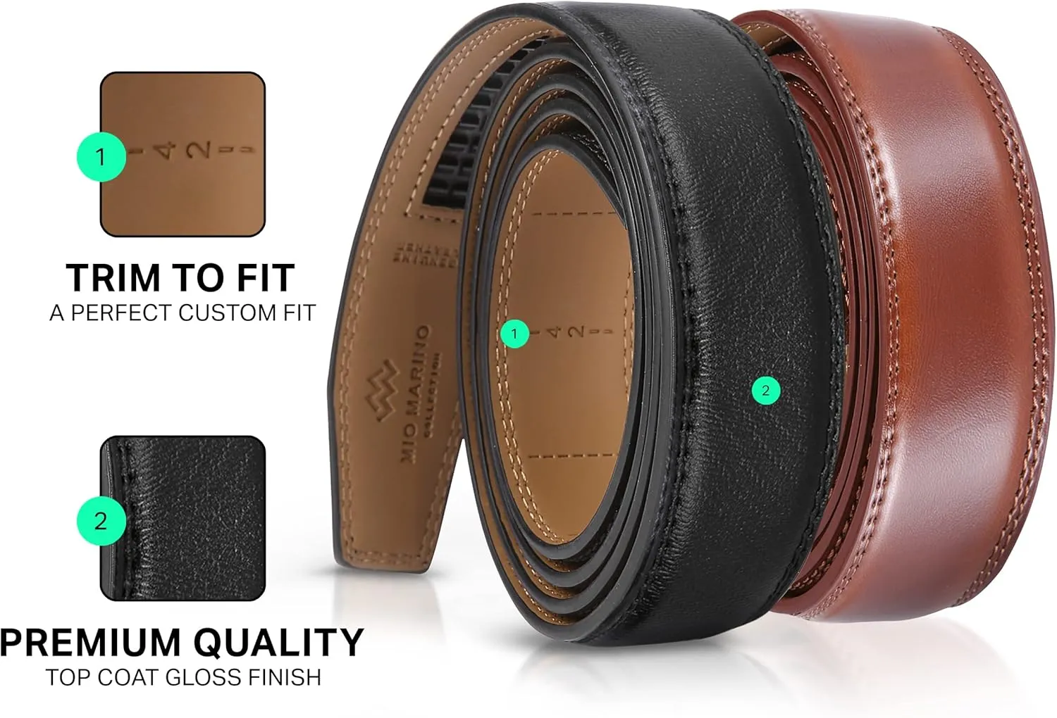 2 Pack Mens Ratchet Belt, Mio Marino Quick Adjust Slide Belts with Elegant Holiday Gift Box