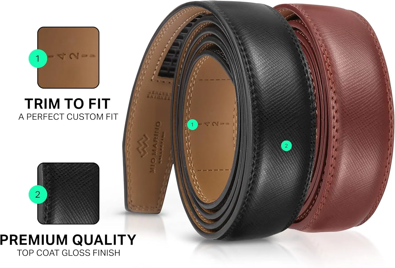 2 Pack Mens Ratchet Belt, Mio Marino Quick Adjust Slide Belts with Elegant Holiday Gift Box