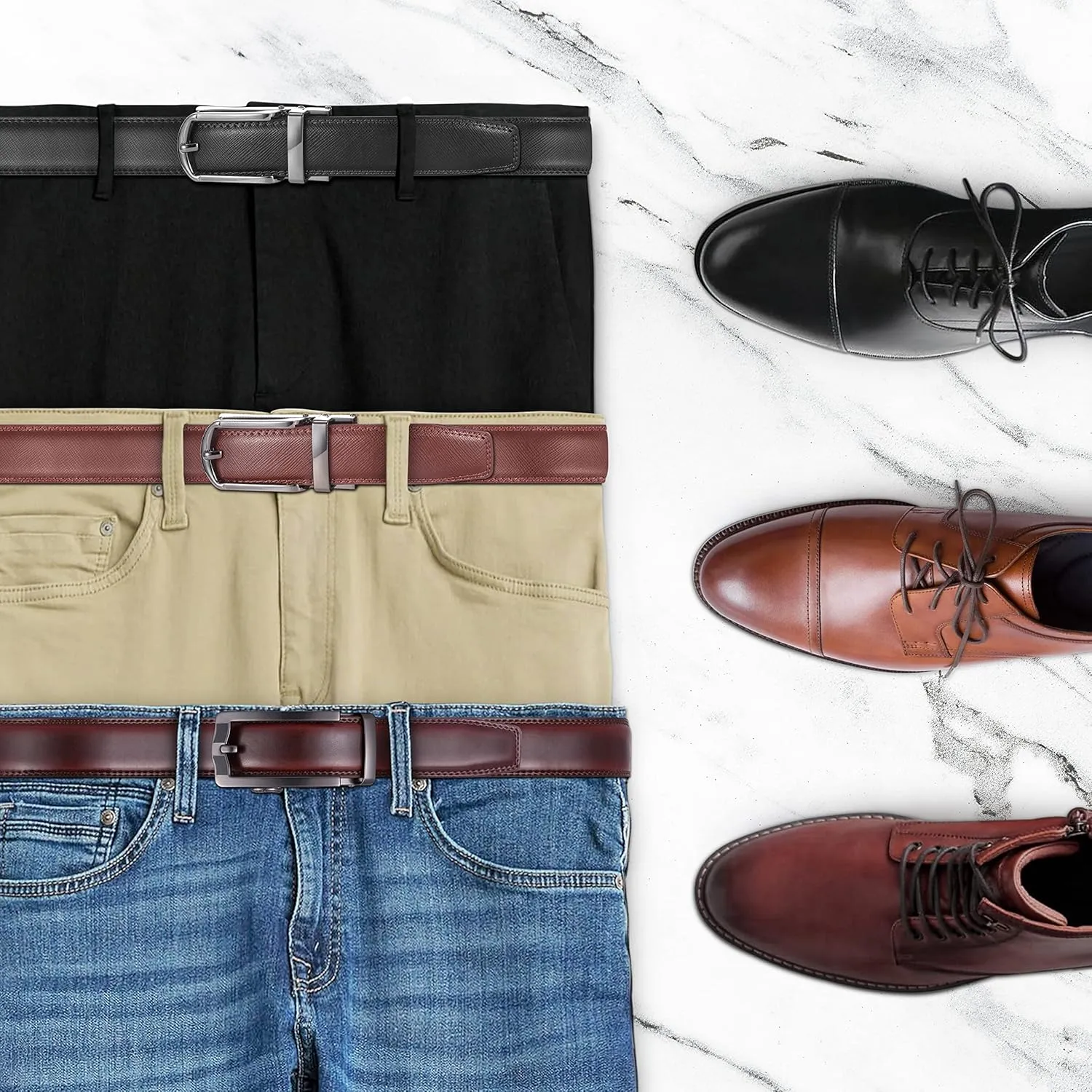 2 Pack Mens Ratchet Belt, Mio Marino Quick Adjust Slide Belts with Elegant Holiday Gift Box