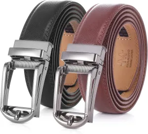 2 Pack Mens Ratchet Belt, Mio Marino Quick Adjust Slide Belts with Elegant Holiday Gift Box