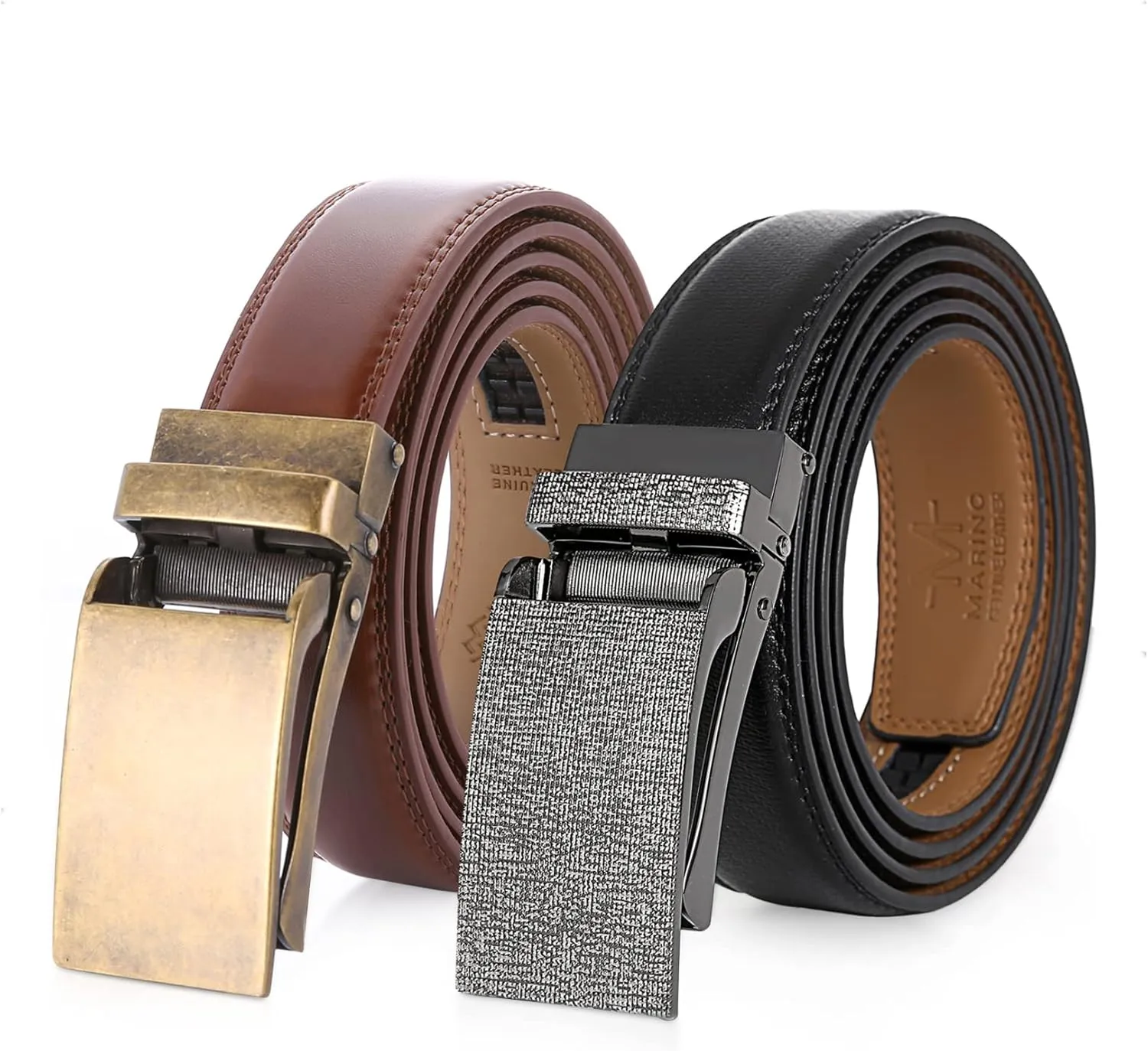 2 Pack Mens Ratchet Belt, Mio Marino Quick Adjust Slide Belts with Elegant Holiday Gift Box