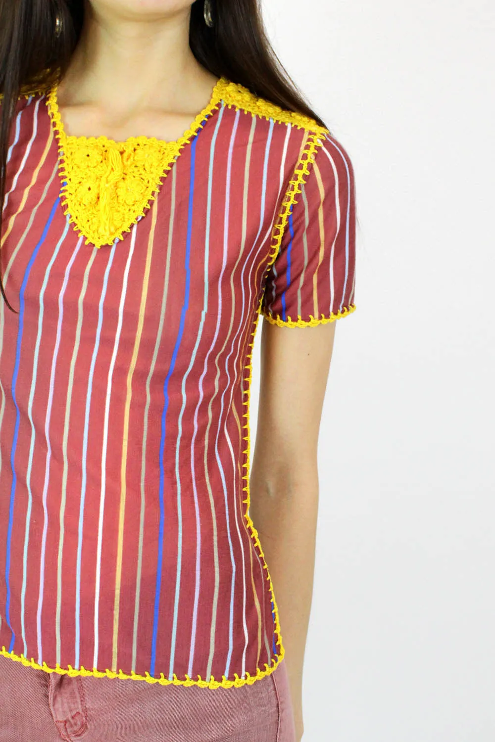 80s Stripe & Crochet Tee XS