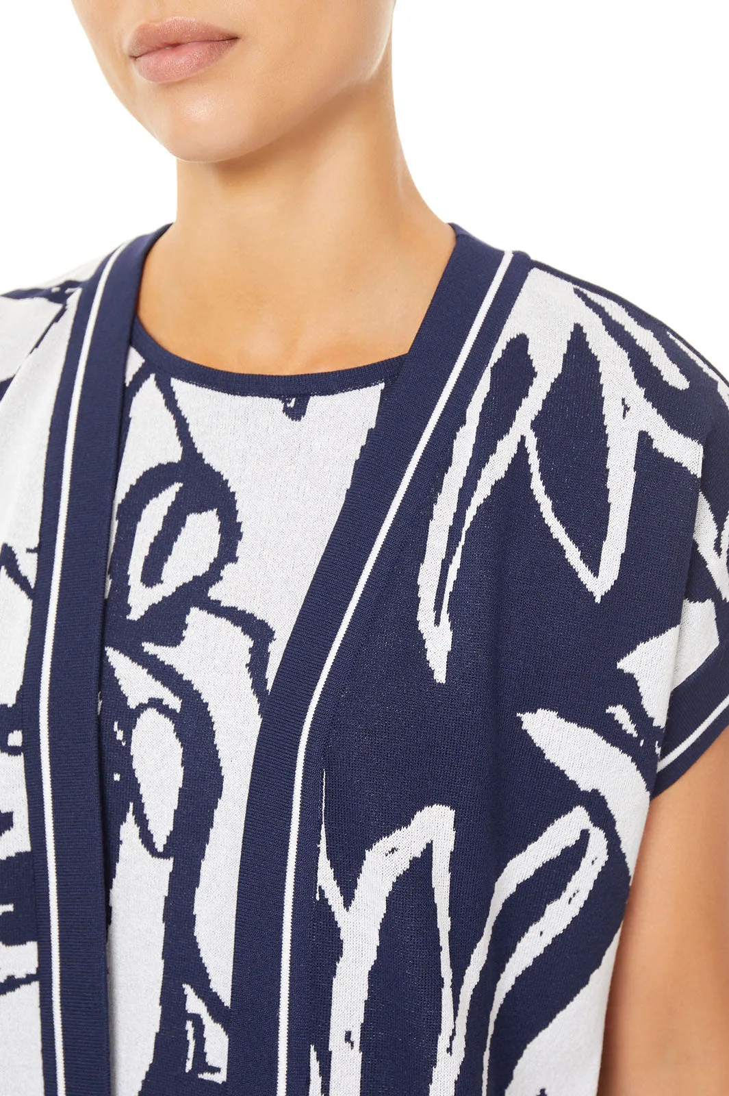 Abstract Floral Dolman Sleeve Knit Jacket