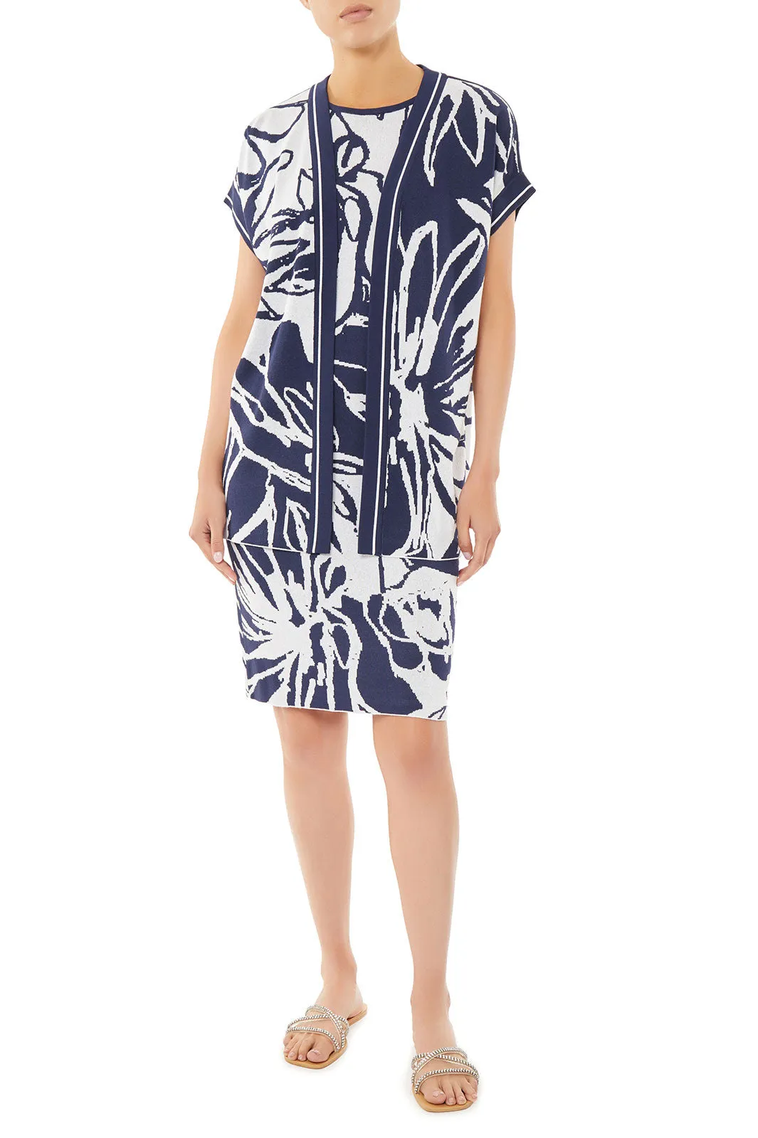 Abstract Floral Dolman Sleeve Knit Jacket