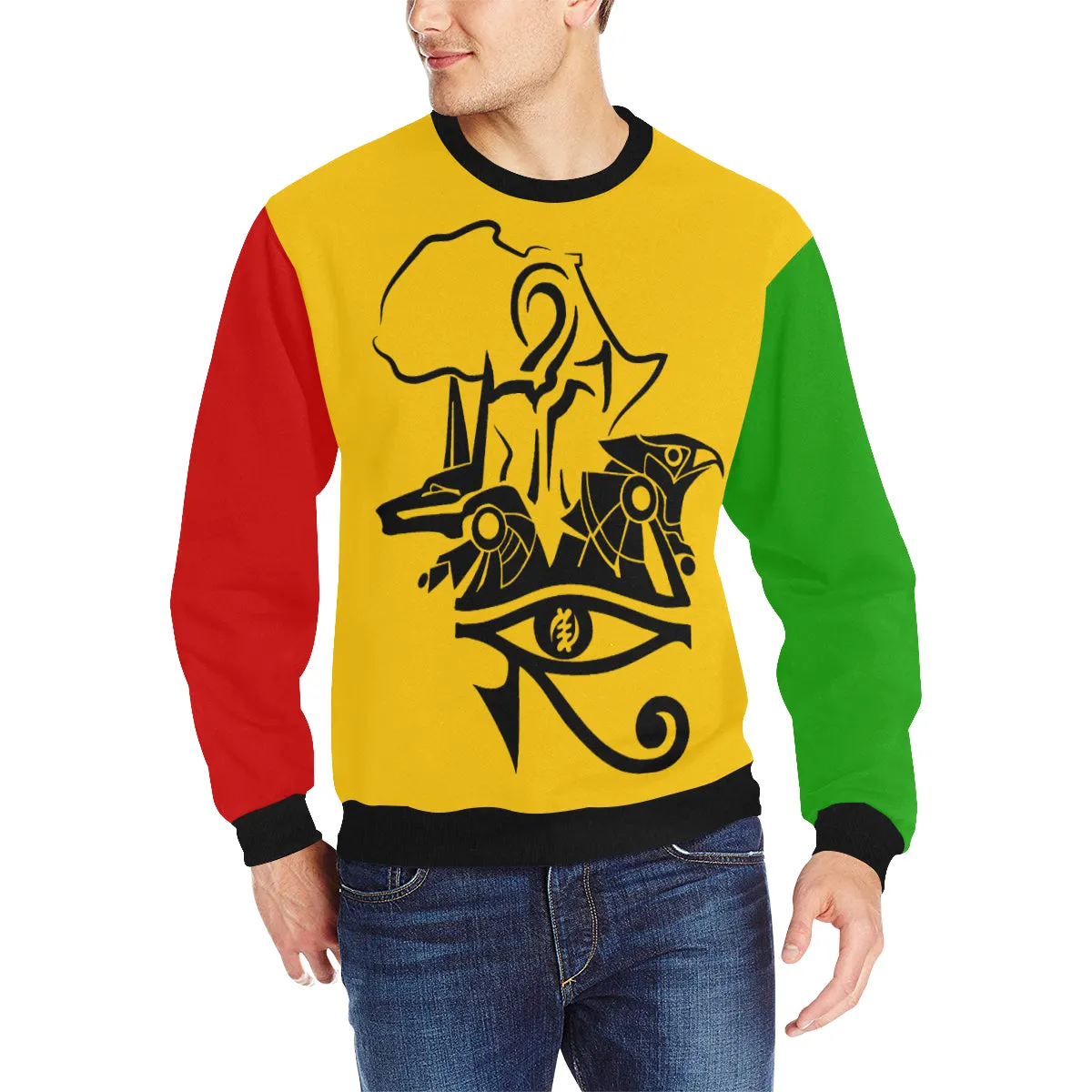 ANUBIS AND HERU Men's Rib Cuff Crew Neck Sweatshirt