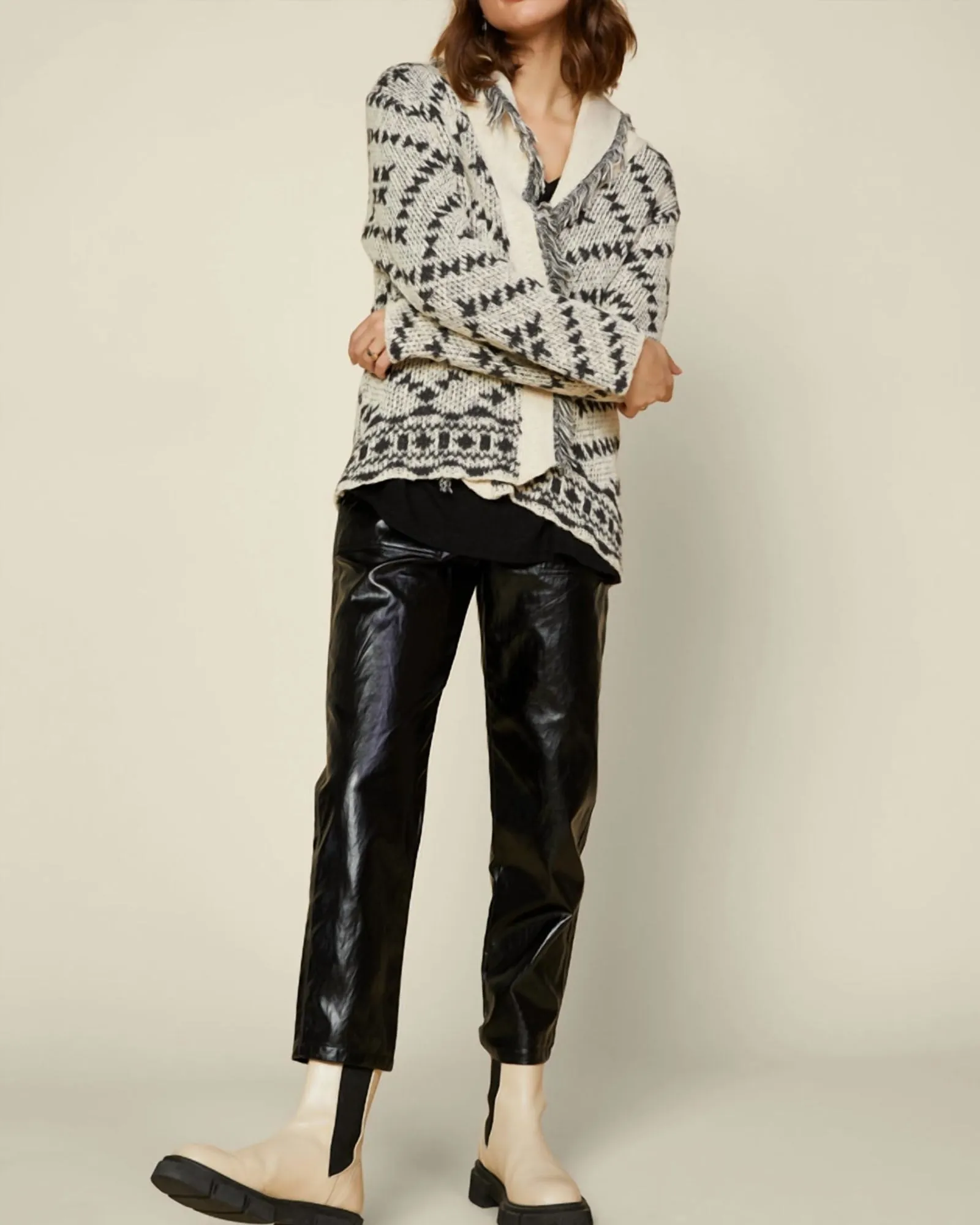 Carthage Open Knit Cardigan in Black/Ivory | Black/Ivory