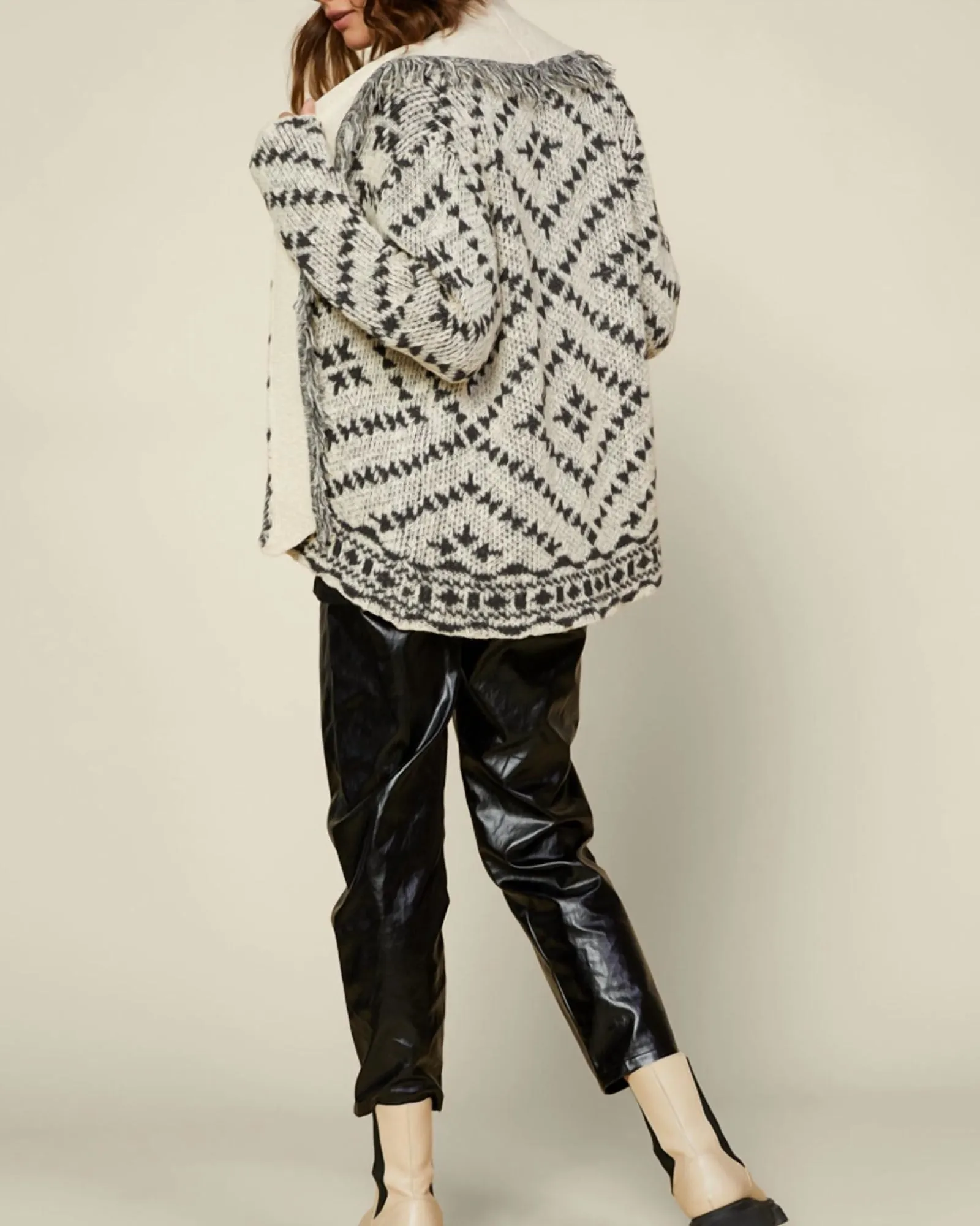 Carthage Open Knit Cardigan in Black/Ivory | Black/Ivory