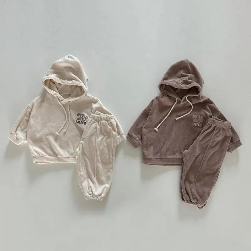 Cozy Letter Print Casual Hooded Set