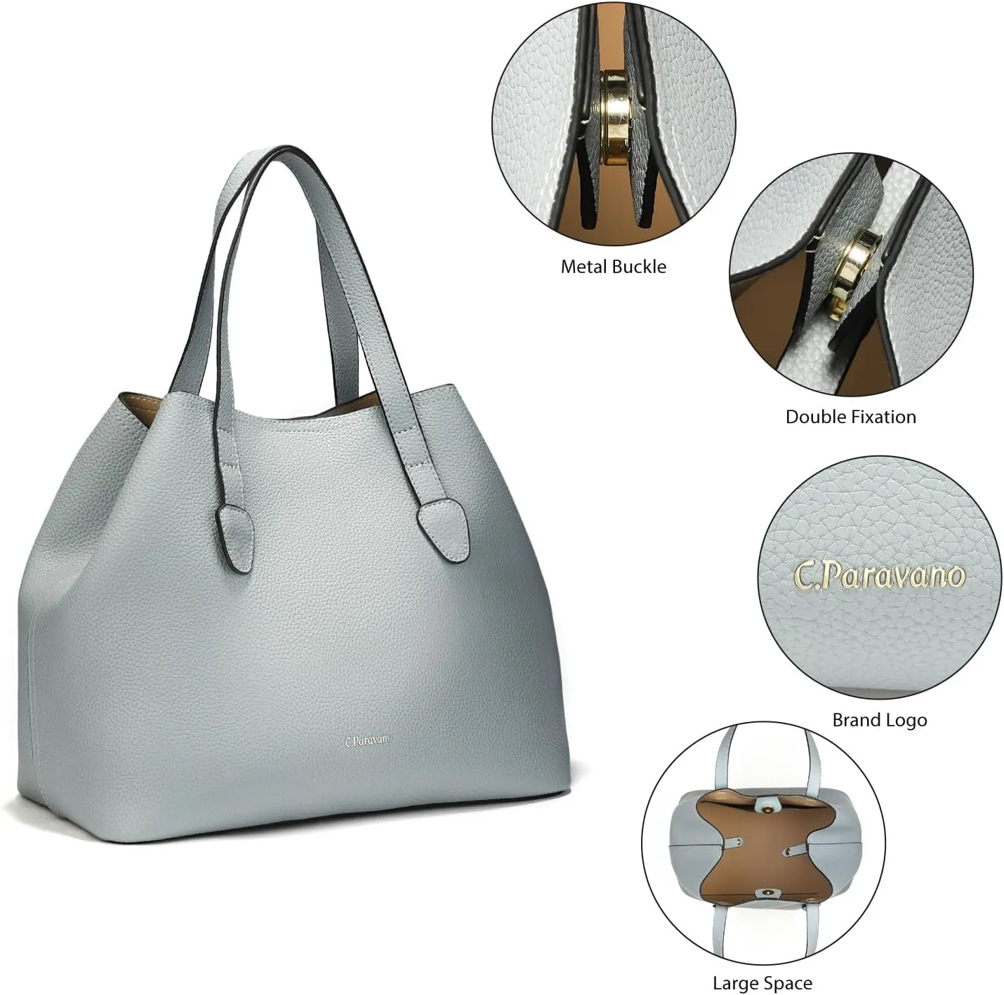 C.Paravano Large Capacity Tote Handbag | Full Grain Leather Tote Bag | Hobo Bag | Women's Top Handle Tote | Travel Work Tote