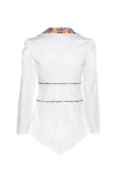 DAHLIA IVORY JACKET WITH FLOWER PATTERNED DETAILS