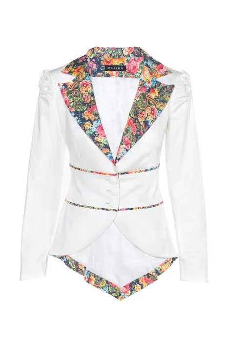 DAHLIA IVORY JACKET WITH FLOWER PATTERNED DETAILS