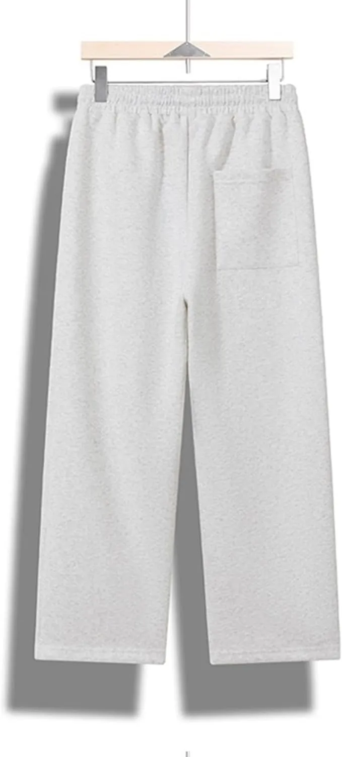 DGHM-JLMY Mens Baggy Pants Fashion Straight Leg Solid Color Casual Trousers Elastic Waist Drawstring Wide Leg Sweatpants