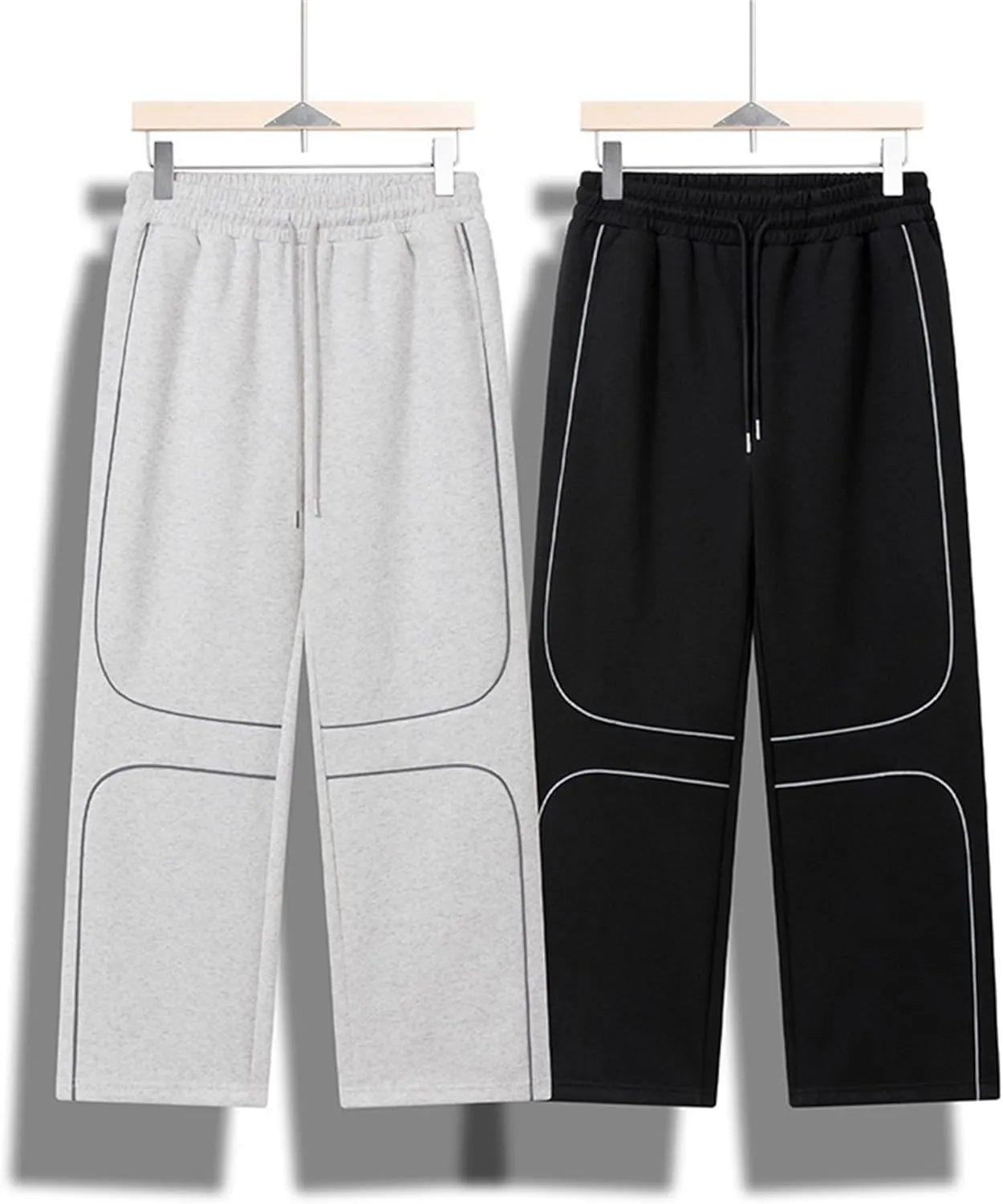 DGHM-JLMY Mens Baggy Pants Fashion Straight Leg Solid Color Casual Trousers Elastic Waist Drawstring Wide Leg Sweatpants