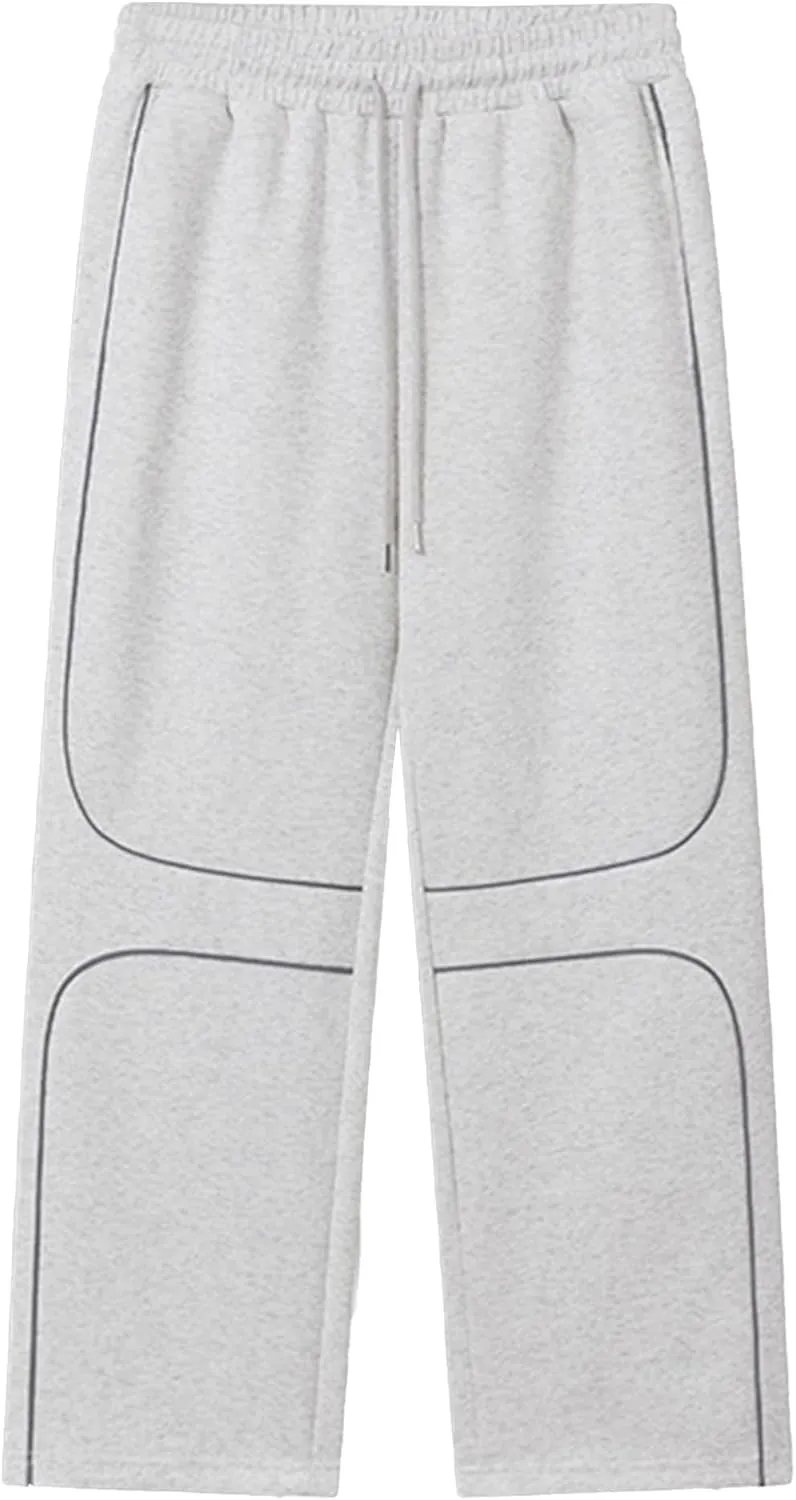DGHM-JLMY Mens Baggy Pants Fashion Straight Leg Solid Color Casual Trousers Elastic Waist Drawstring Wide Leg Sweatpants