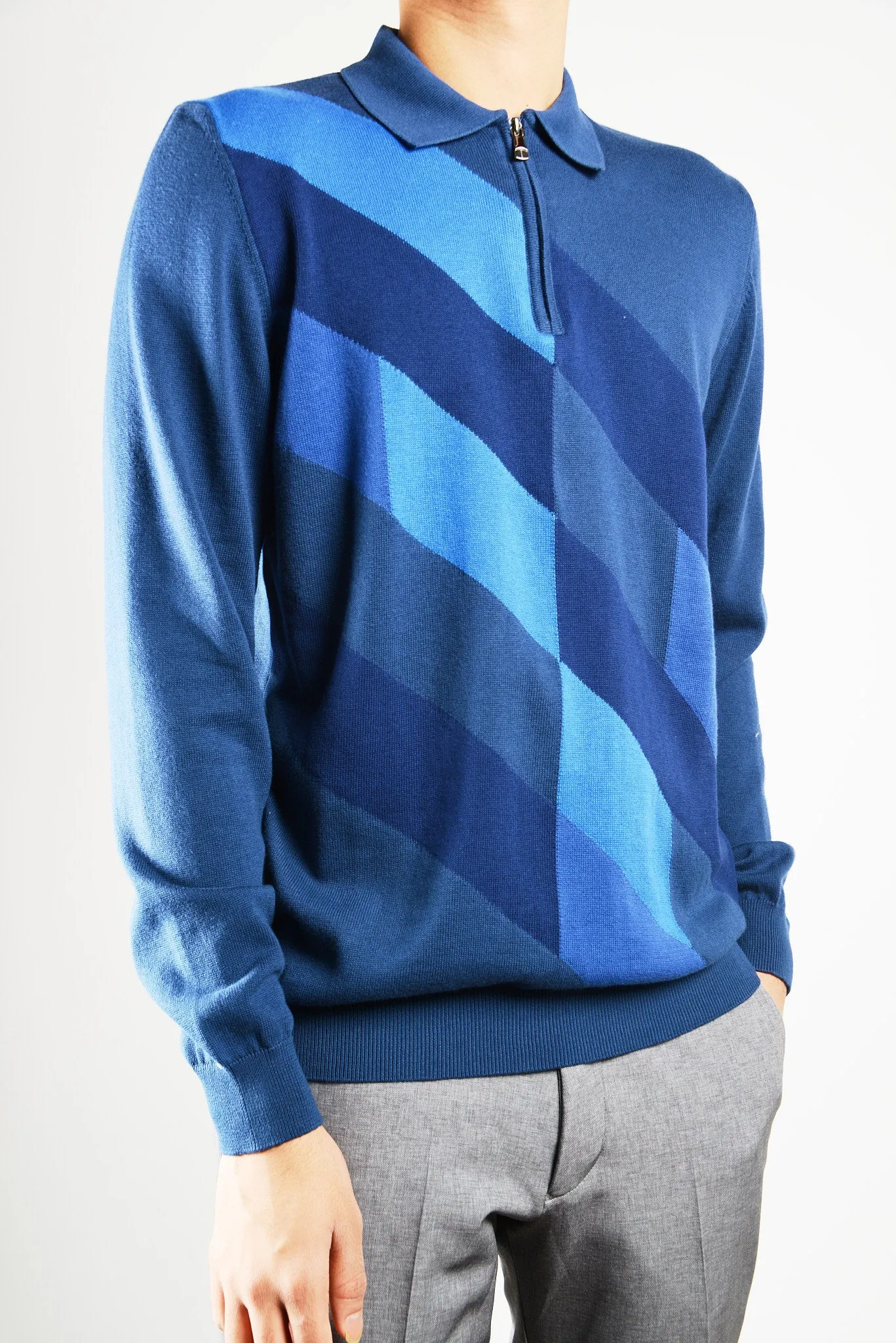 DT 1/4 Zip Diagonal Check Polo Ls