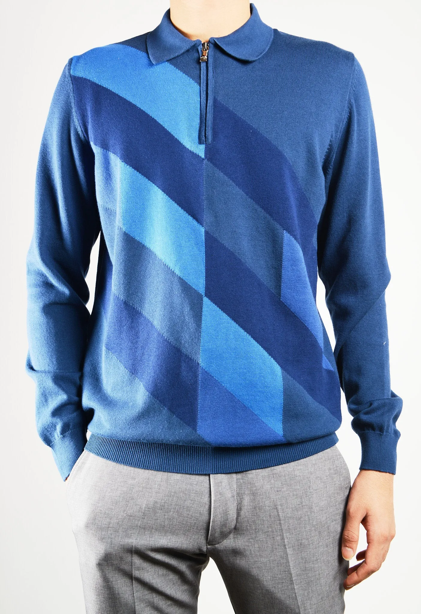 DT 1/4 Zip Diagonal Check Polo Ls
