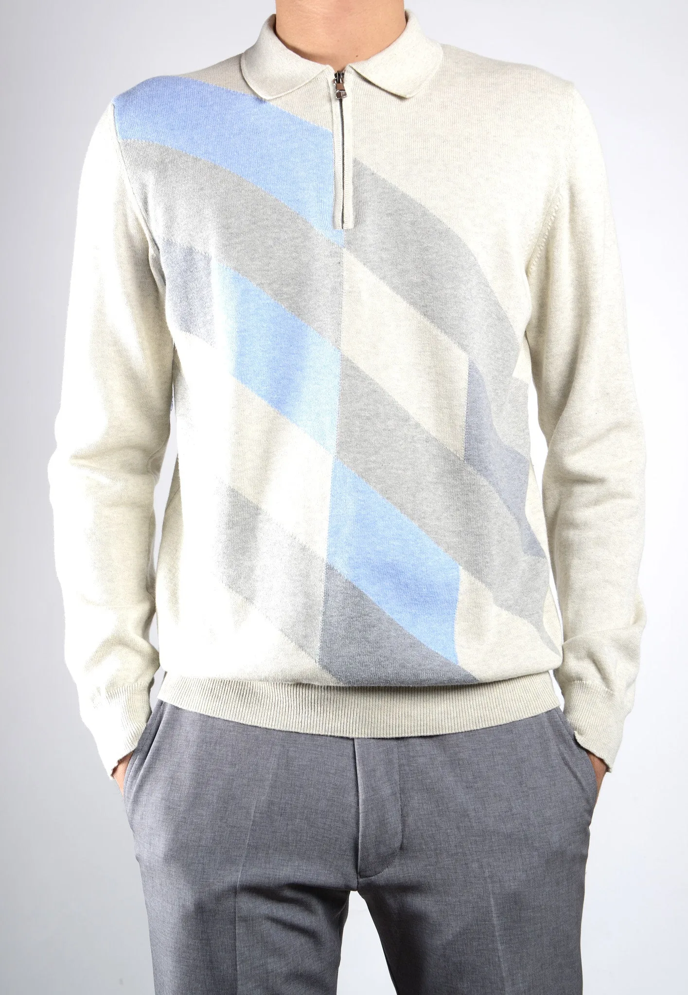 DT 1/4 Zip Diagonal Check Polo Ls