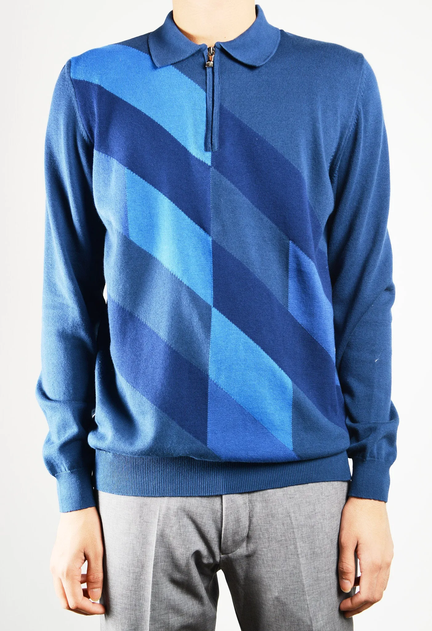 DT 1/4 Zip Diagonal Check Polo Ls