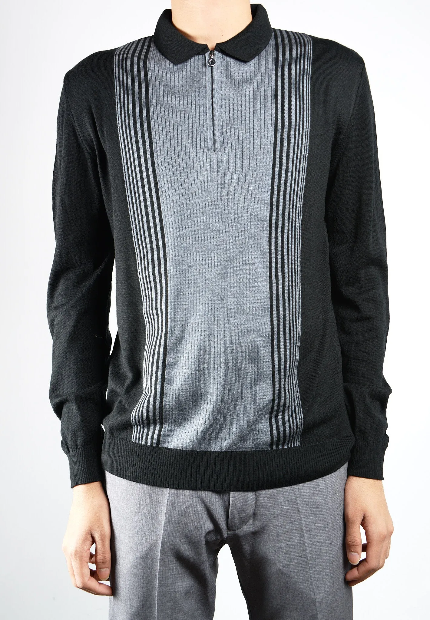 DT 1/4 Zip Lux Vertical Stripe Polo Ls