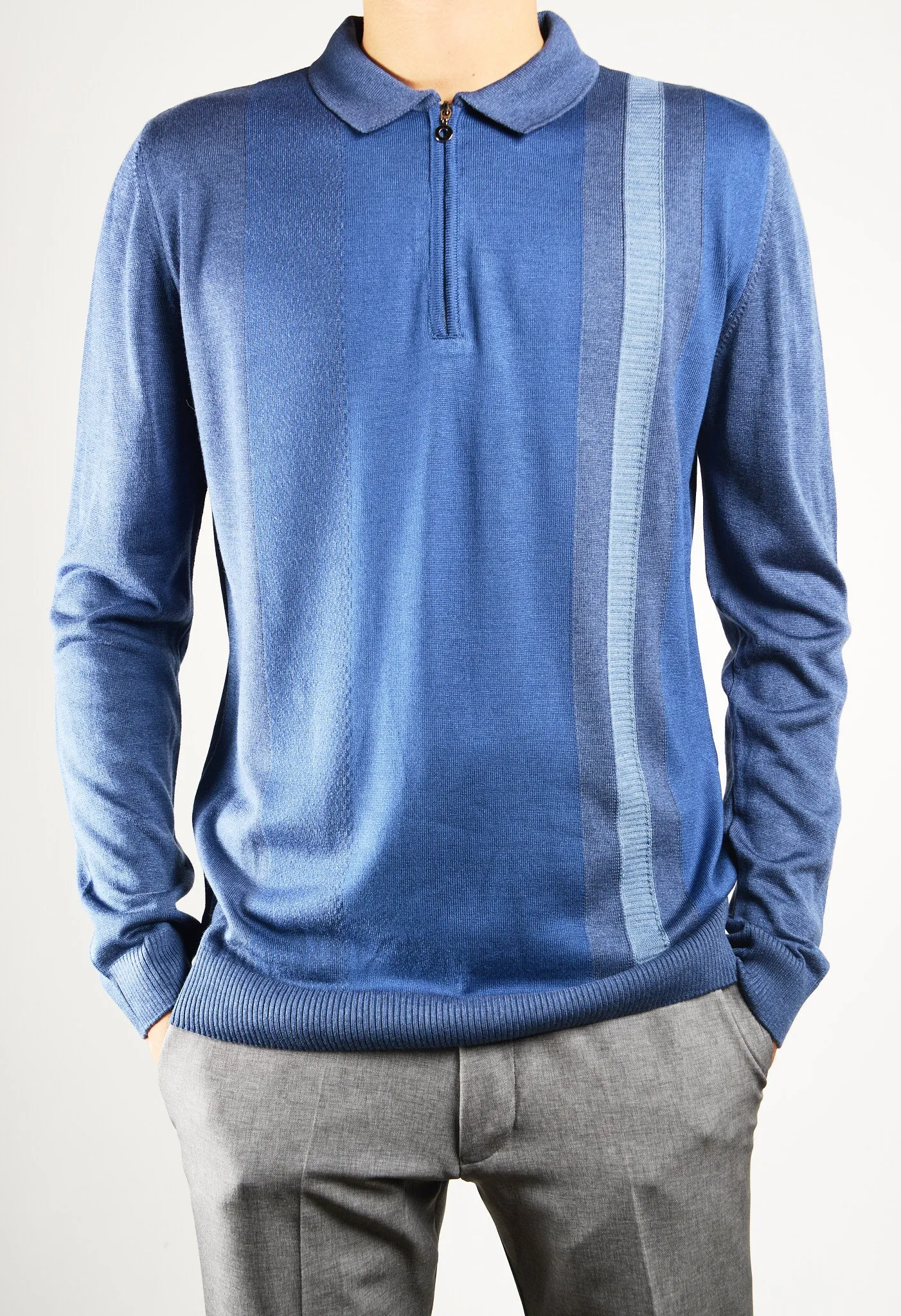 DT 1/4 Zip Lux Vertical Stripe Polo Ls