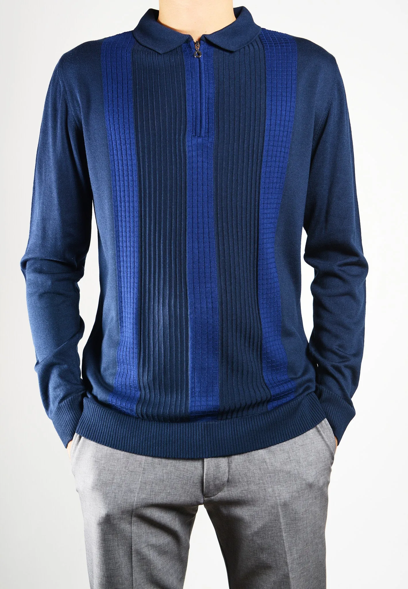DT 1/4 Zip Lux Vertical Stripe Polo Ls
