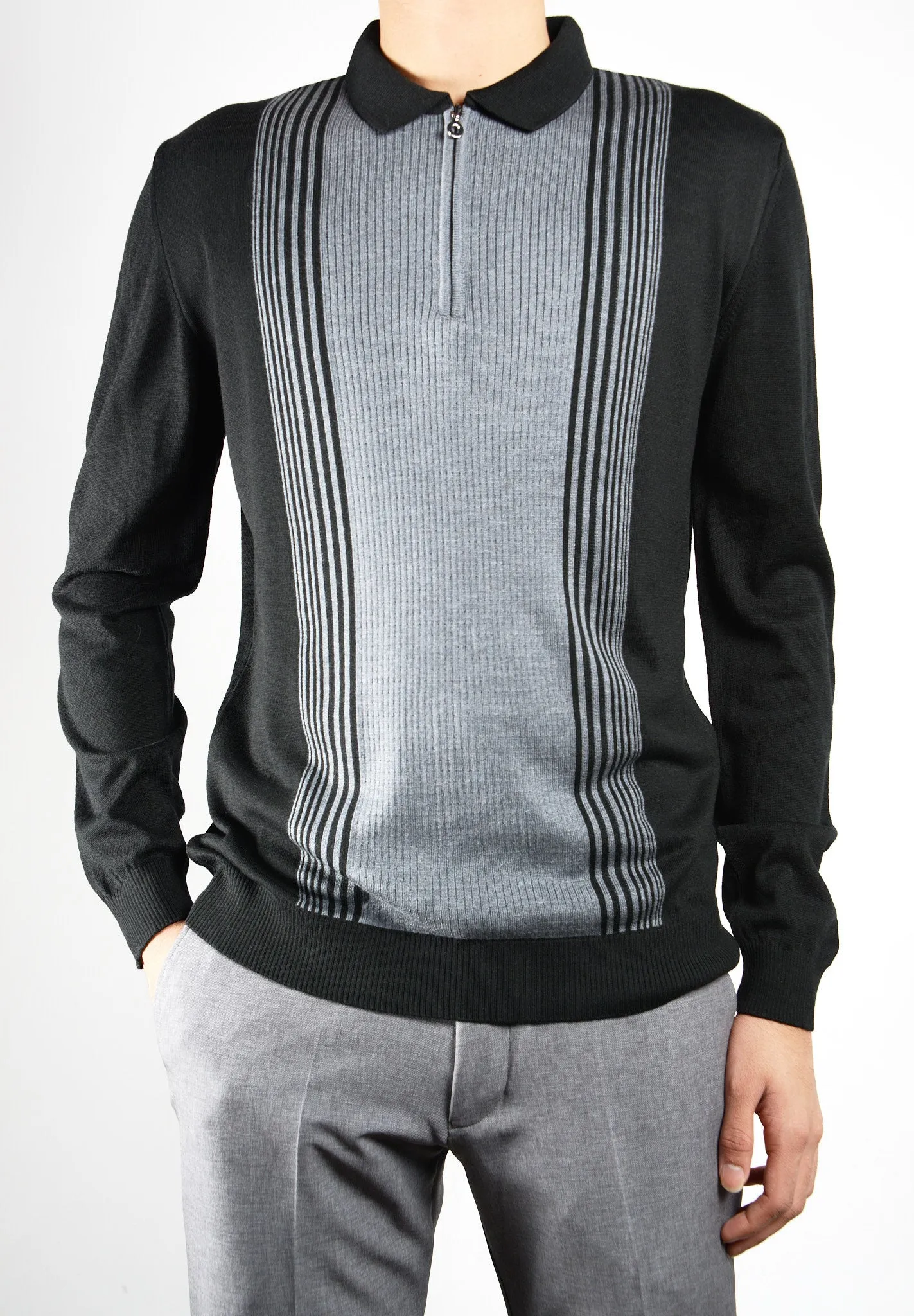 DT 1/4 Zip Lux Vertical Stripe Polo Ls