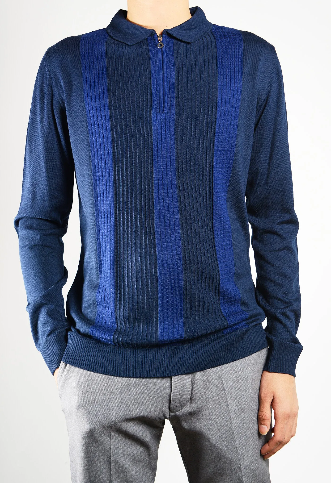 DT 1/4 Zip Lux Vertical Stripe Polo Ls