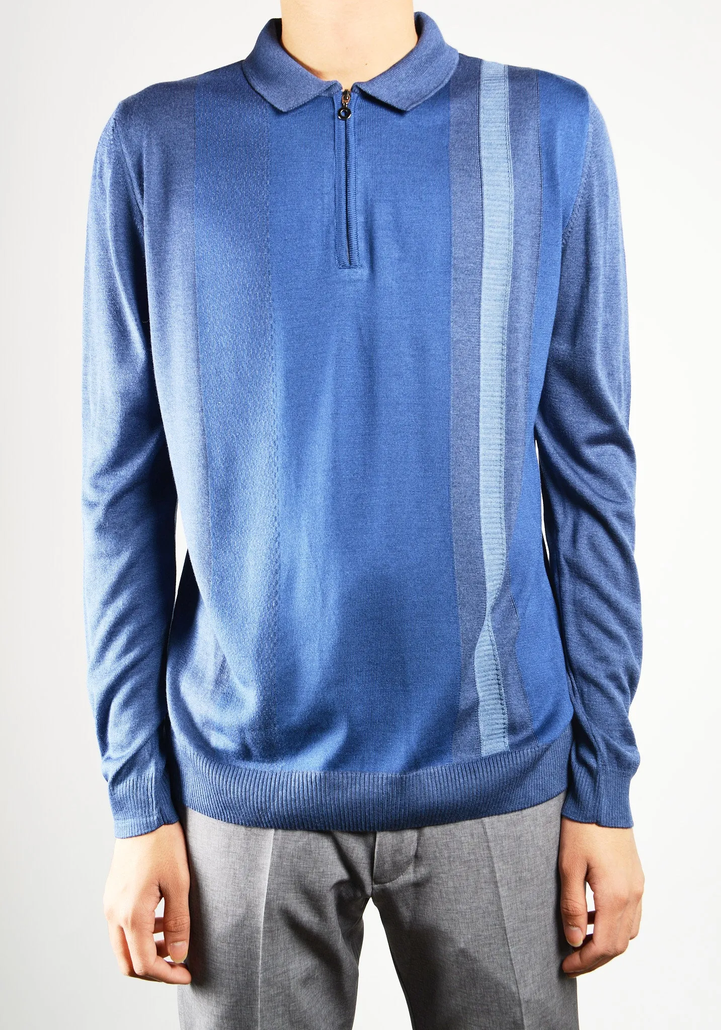 DT 1/4 Zip Lux Vertical Stripe Polo Ls