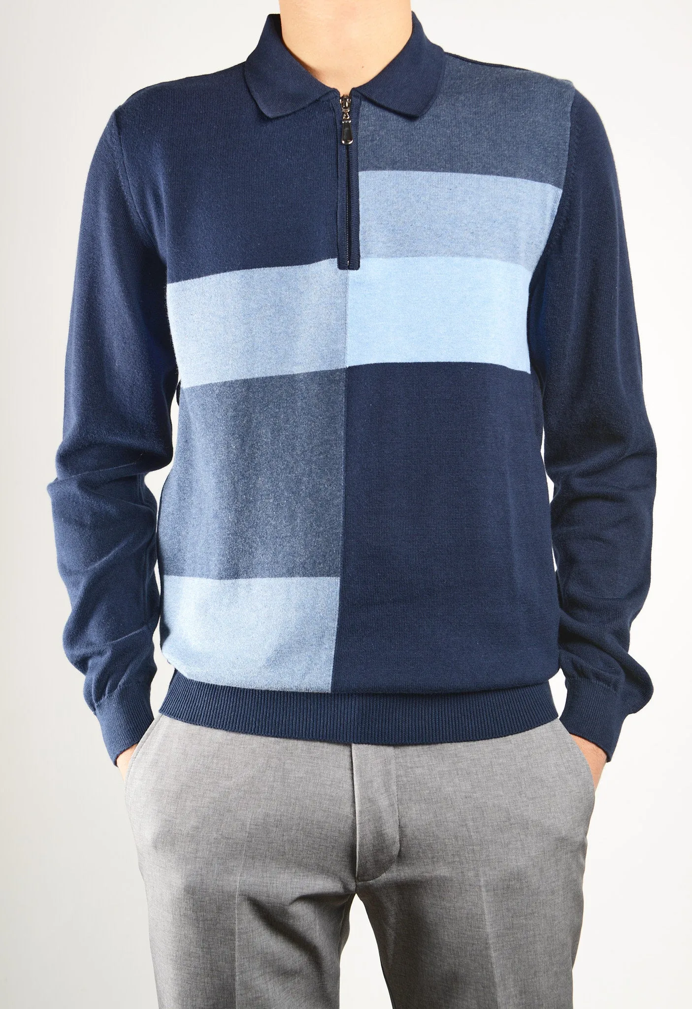 DT 1/4 Zip Multi Colorblock Polo Ls