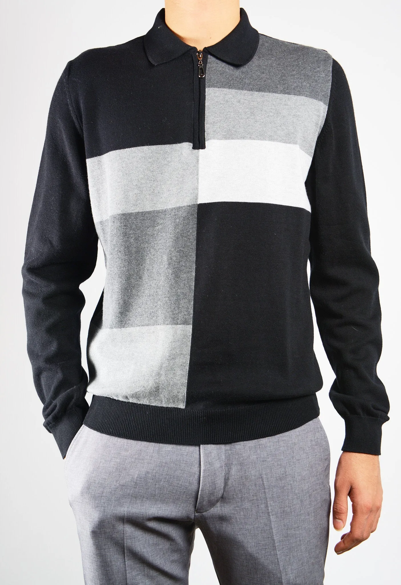 DT 1/4 Zip Multi Colorblock Polo Ls