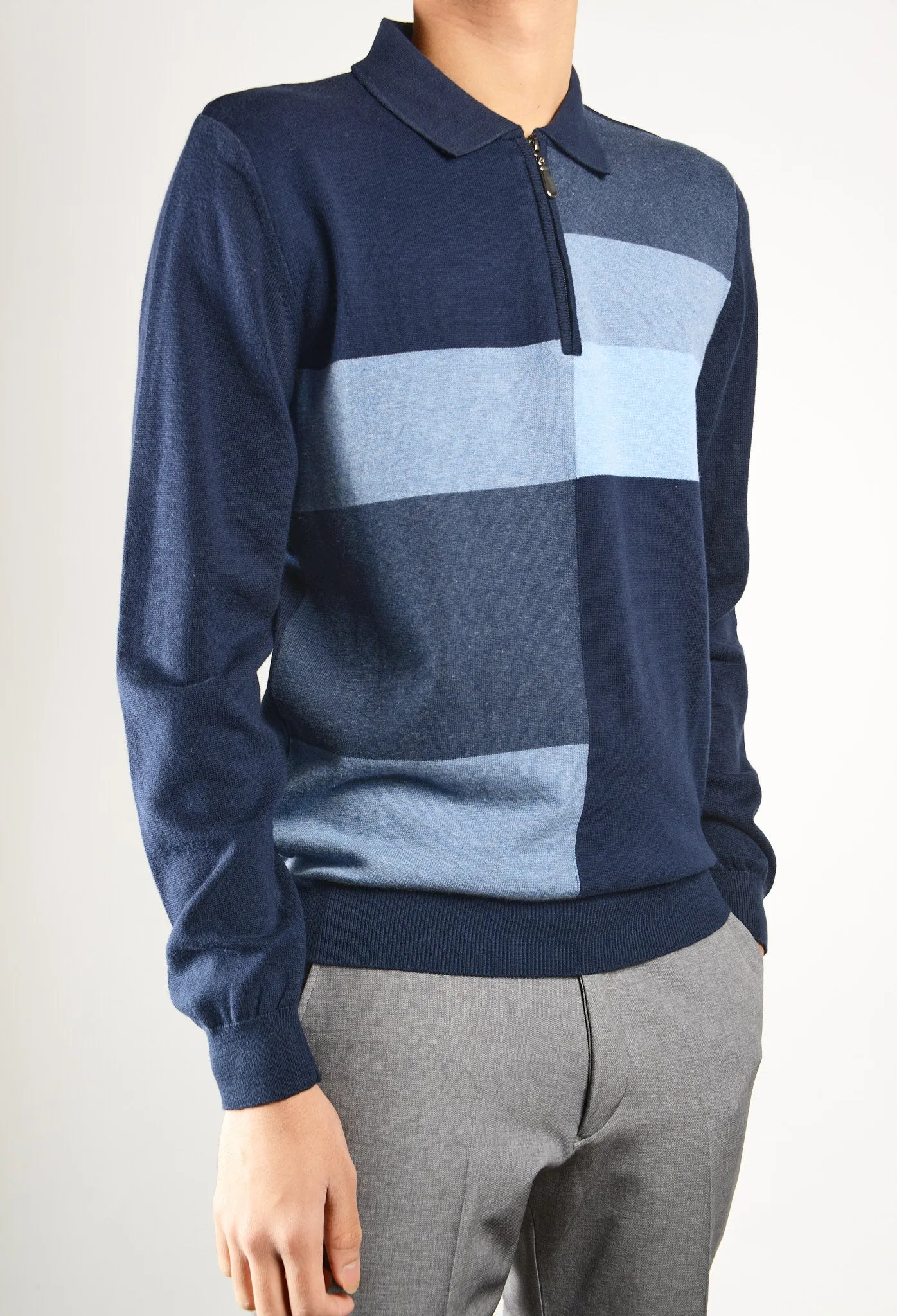 DT 1/4 Zip Multi Colorblock Polo Ls