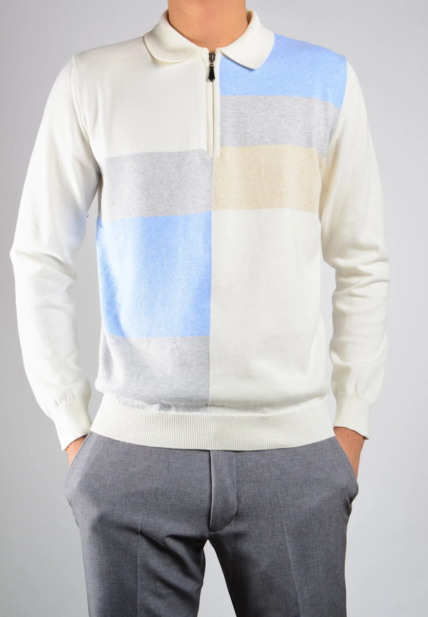 DT 1/4 Zip Multi Colorblock Polo Ls