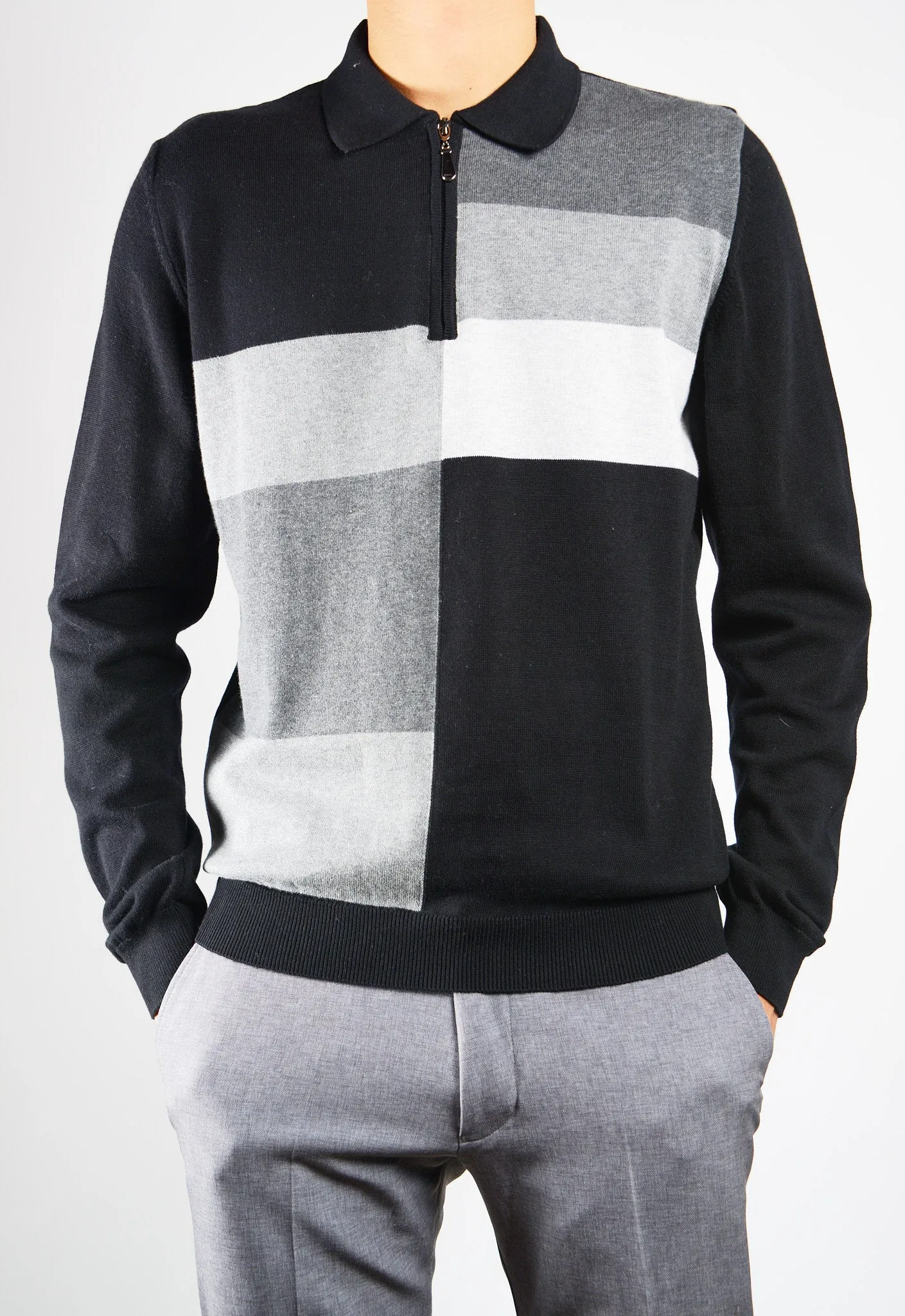 DT 1/4 Zip Multi Colorblock Polo Ls