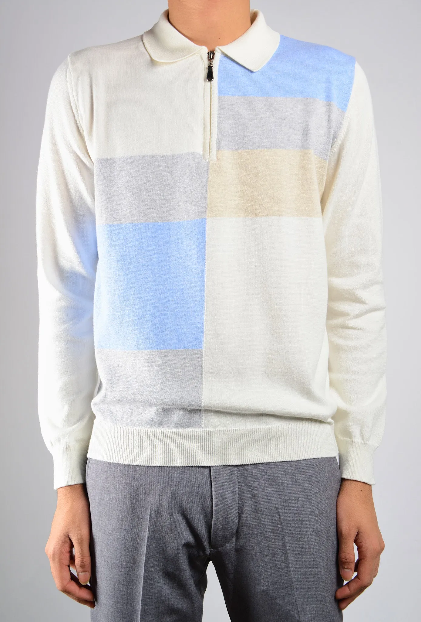 DT 1/4 Zip Multi Colorblock Polo Ls
