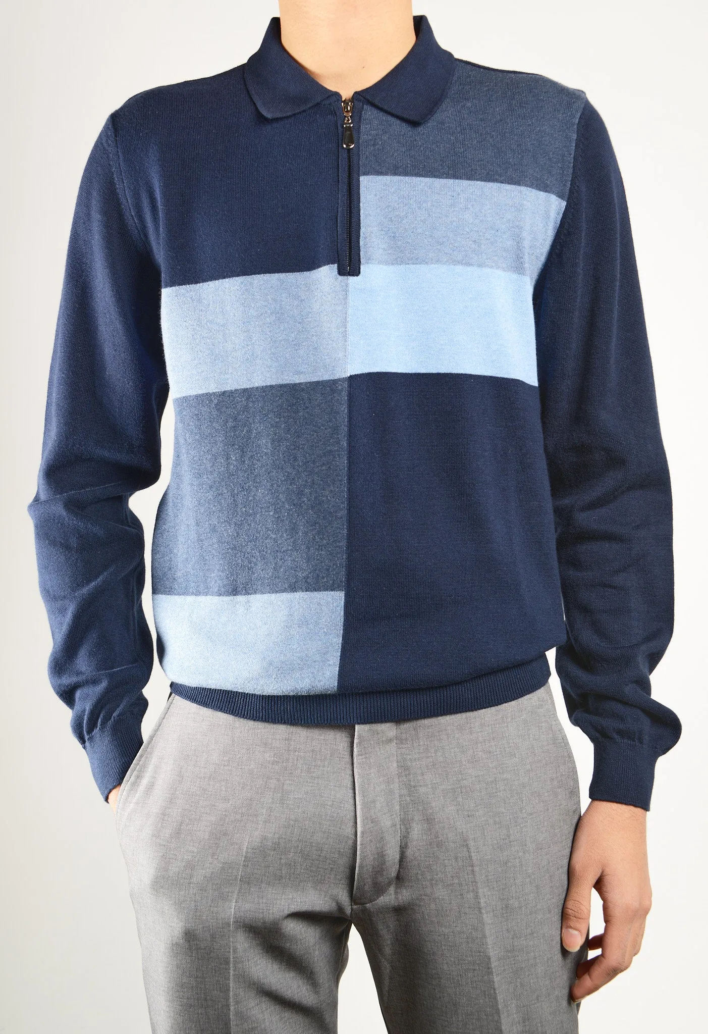 DT 1/4 Zip Multi Colorblock Polo Ls
