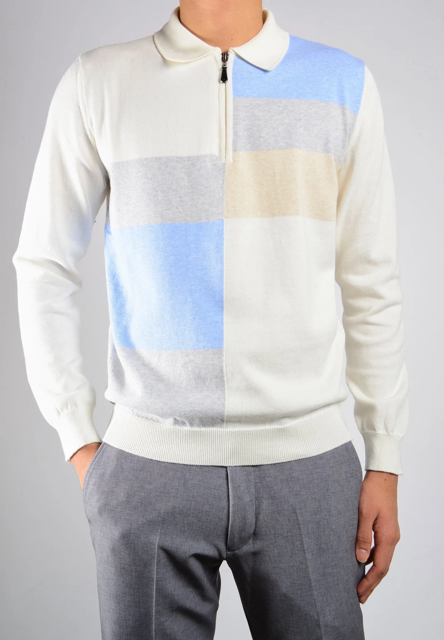 DT 1/4 Zip Multi Colorblock Polo Ls