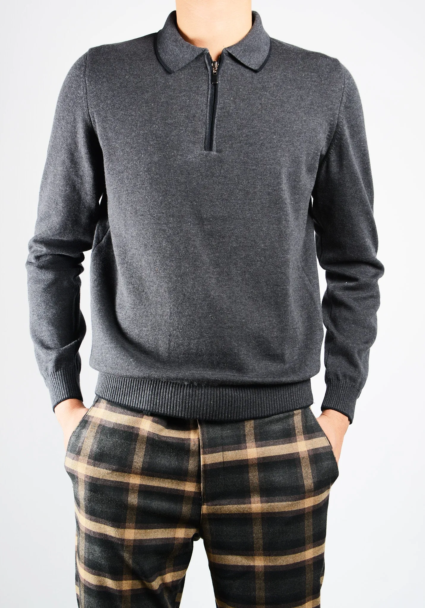 DT Tipped 1/4 Zip Polo Ls