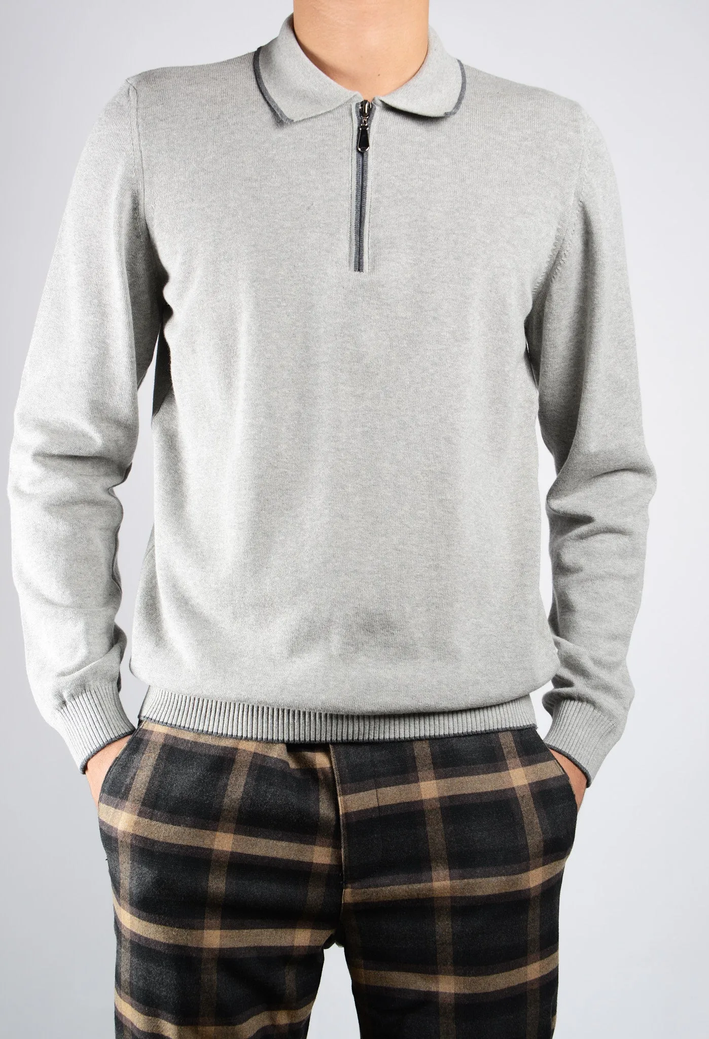 DT Tipped 1/4 Zip Polo Ls
