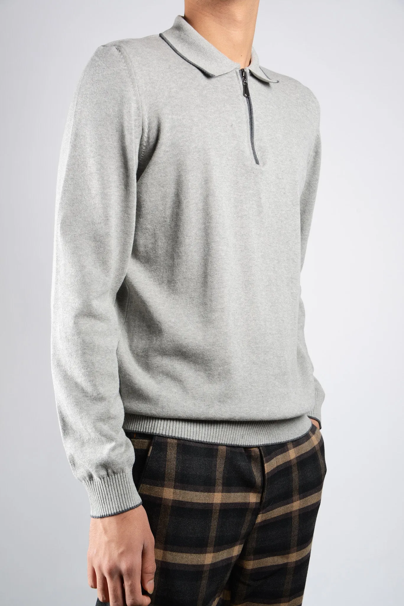 DT Tipped 1/4 Zip Polo Ls