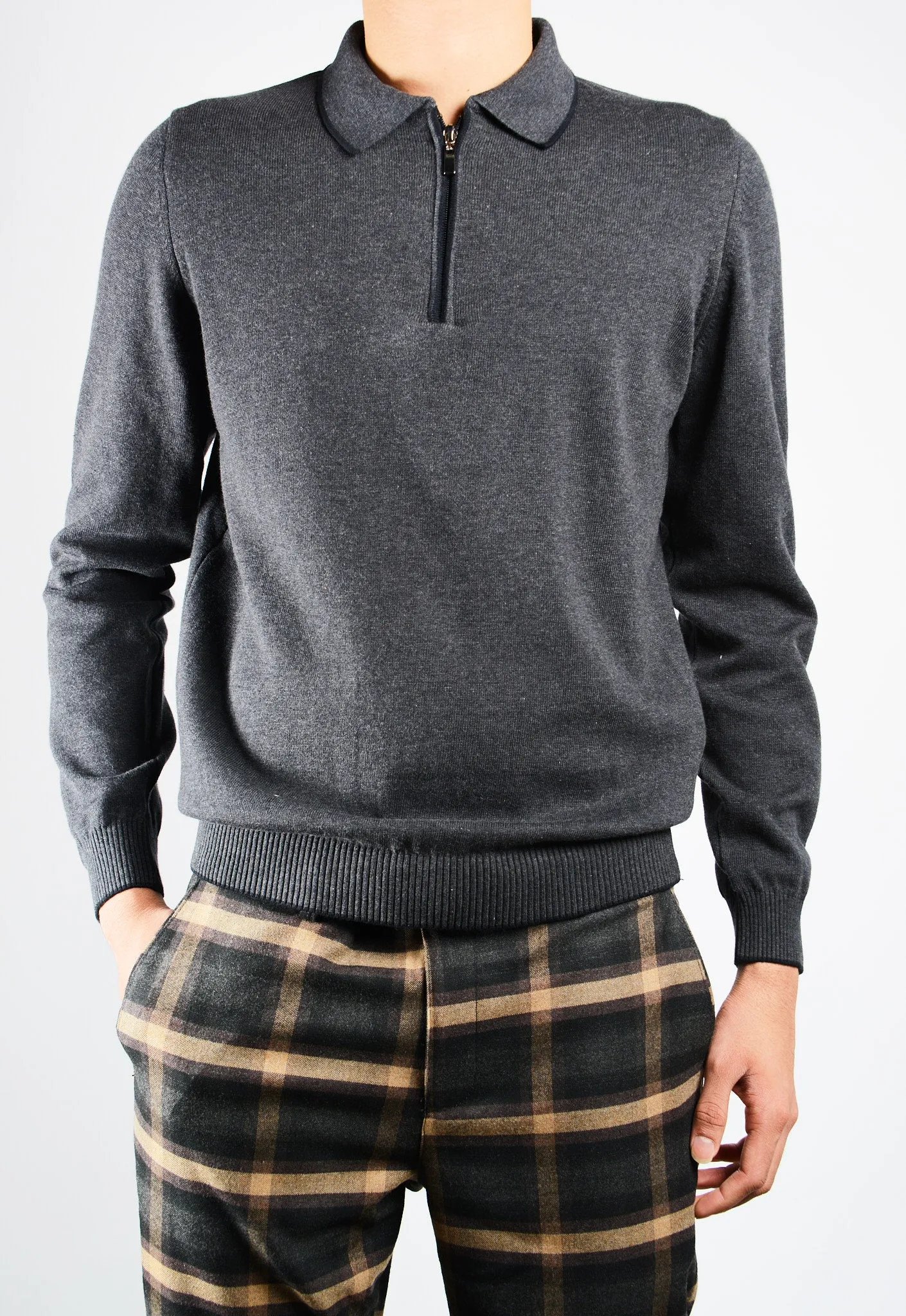 DT Tipped 1/4 Zip Polo Ls