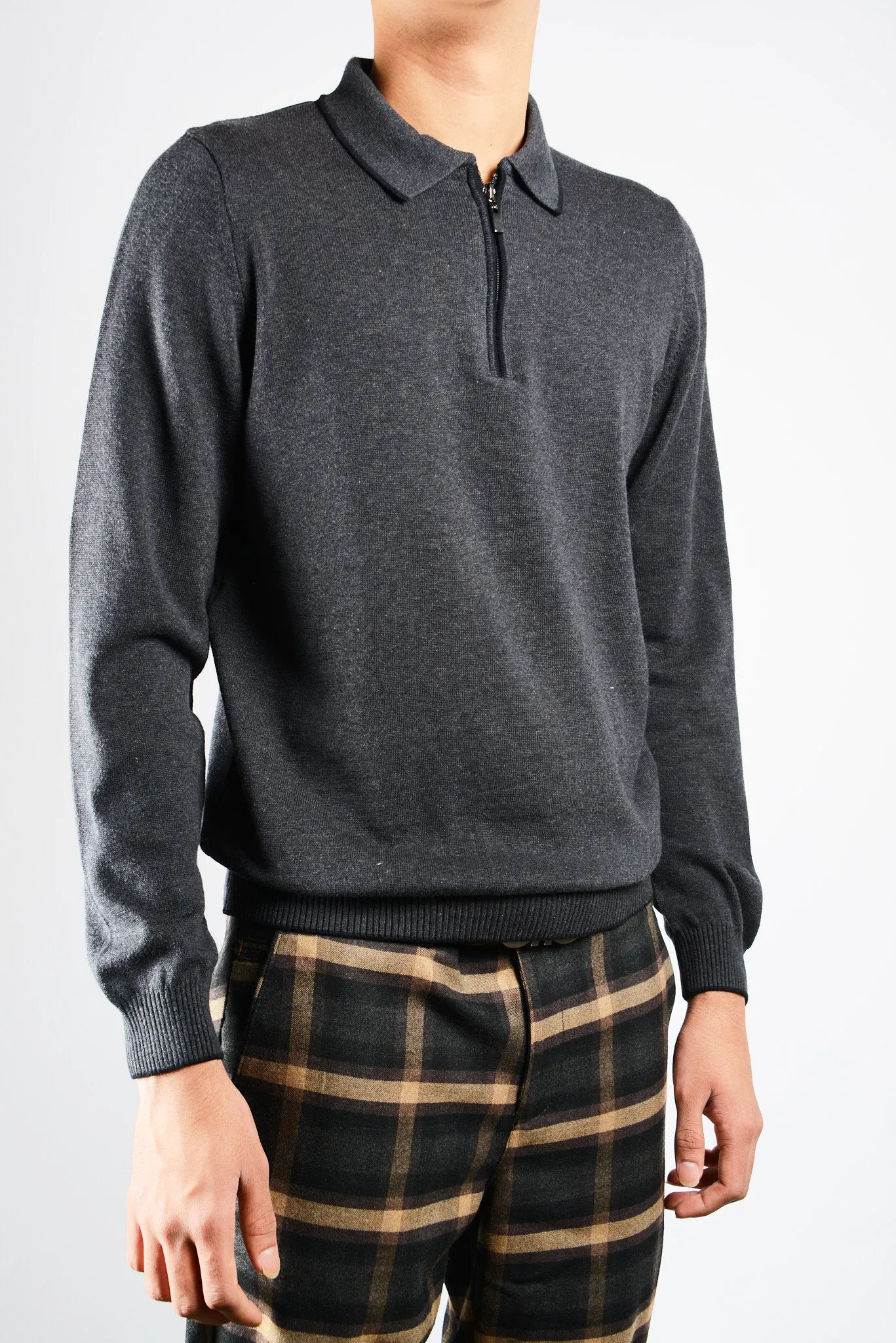 DT Tipped 1/4 Zip Polo Ls