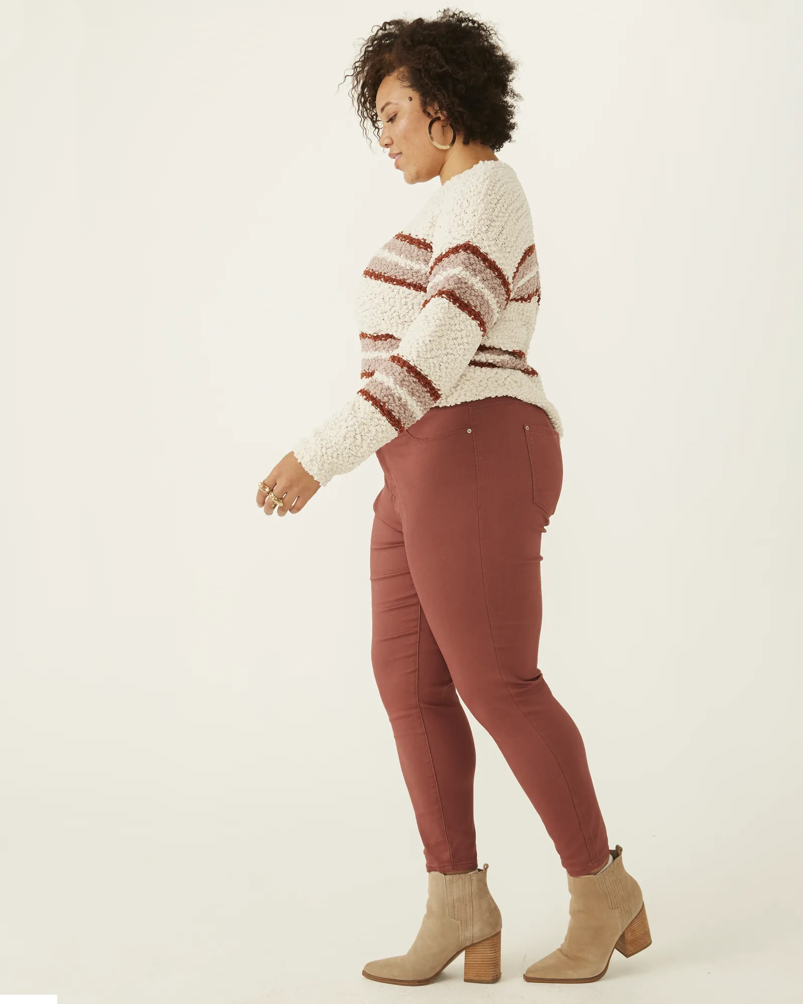 Eileen Popcorn-Knit Striped Sweater | Ivory / Burgundy