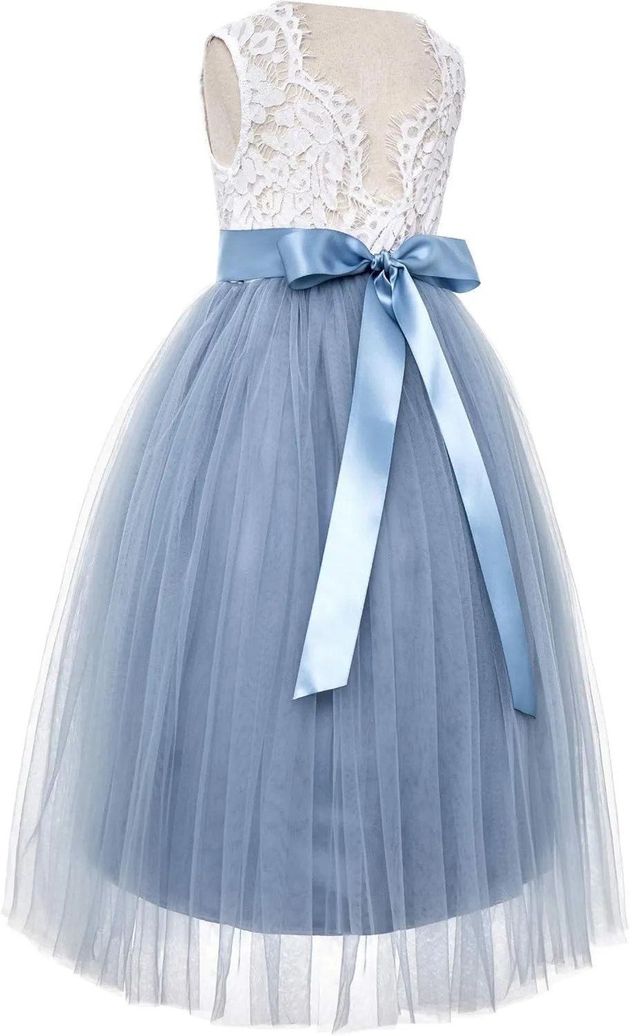 ekidsbridal Scalloped Lace Back Flower Girl Dress Daily Gown Birthday Party Holiday 207R
