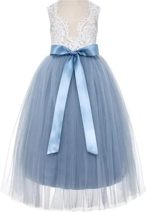 ekidsbridal Scalloped Lace Back Flower Girl Dress Daily Gown Birthday Party Holiday 207R