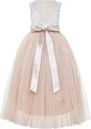 ekidsbridal Scalloped Lace Back Flower Girl Dress Daily Gown Birthday Party Holiday 207R