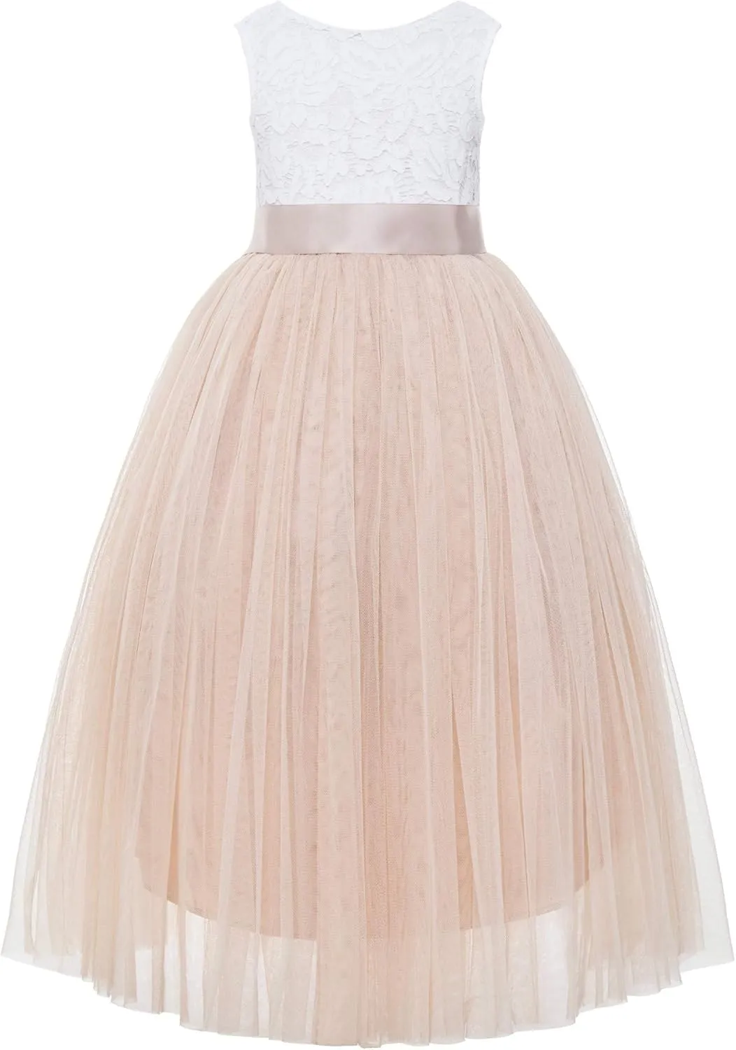 ekidsbridal Scalloped Lace Back Flower Girl Dress Daily Gown Birthday Party Holiday 207R