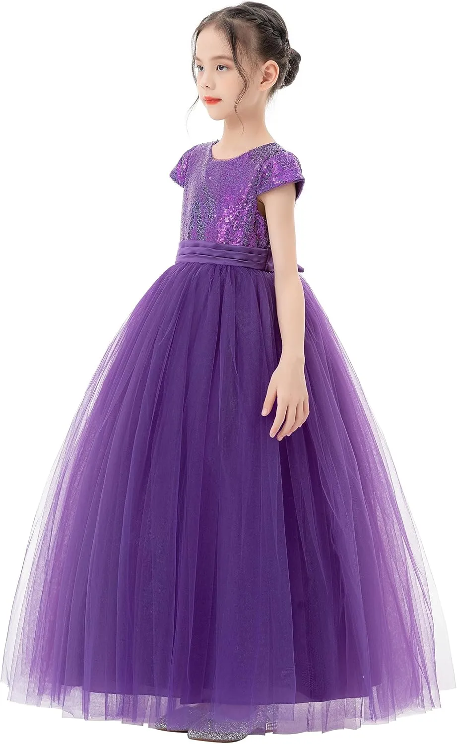 ekidsbridal Sequins V-Back Cap Sleeves Formal Flower Girl Dresses for Junior Pageants 323